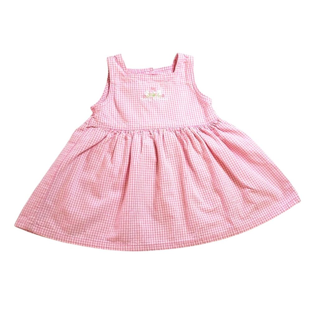 Baby B'Gosh Oshkosh Pink Gingham Sleeveless Dress 18 Mos 100% Cotton Vtg Summer